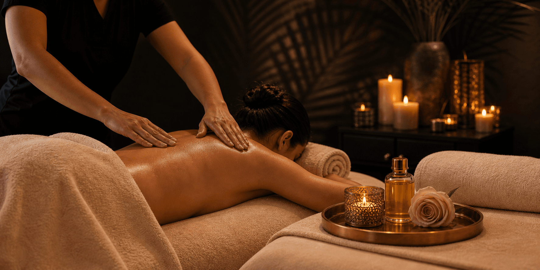 Mujer recibiendo un masaje relajante en ambiente privado