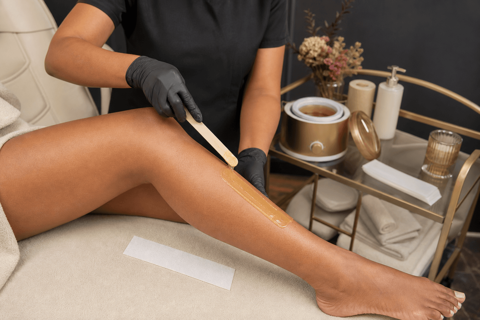 Depilación con cera en pierna con atención profesional